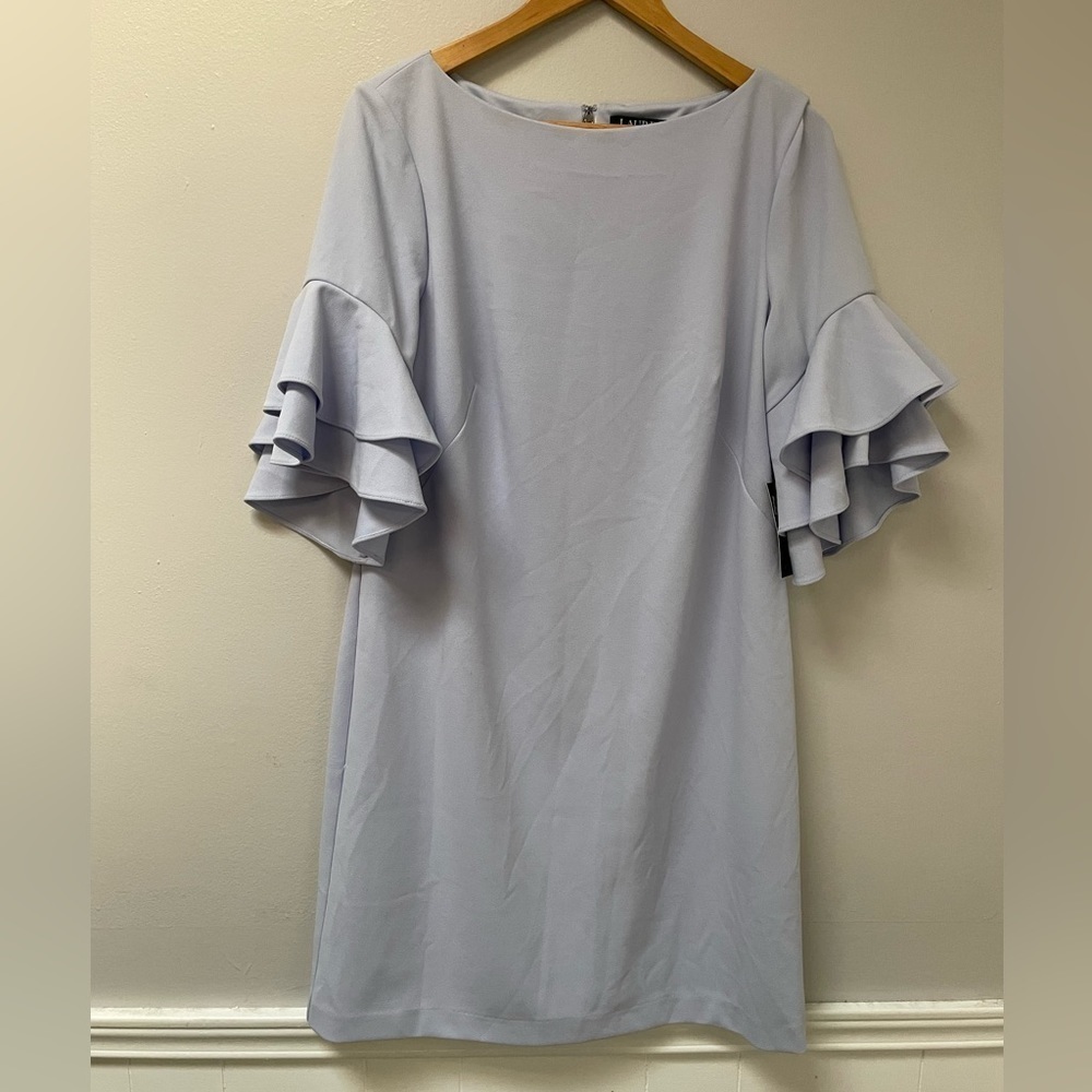 Lauren Ralph Lauren periwinkle Sheath Tiered Bell Sleeve Dress Size 14